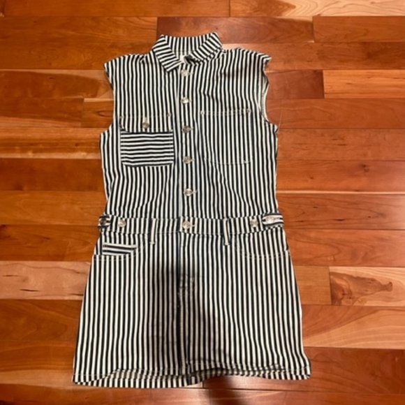 Current Elliott Blue White Striped Denim Button Up Collared Mini Dress - Size 1 - Picture 1 of 5
